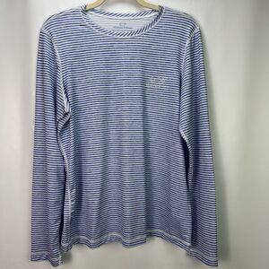 Vineyard Vines Men’s Long Sleeve Stripe Performance Tee Blue White Whale Size M